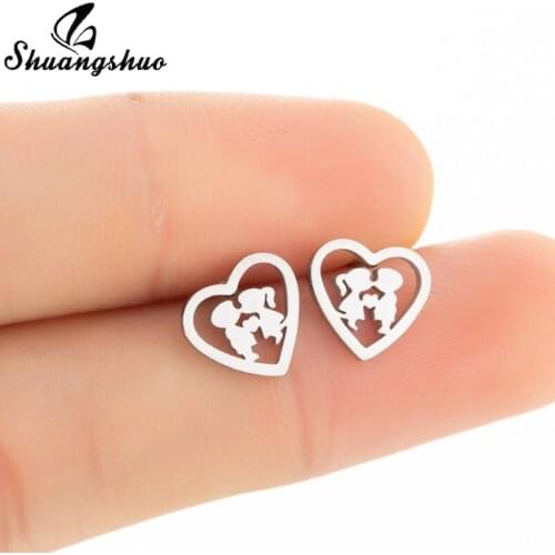 Shuangshuo Wedding Jewelry Stainless Steel Earrings Romantic Bride and Groom Stud Earrings for Women Girls Engagement Gift