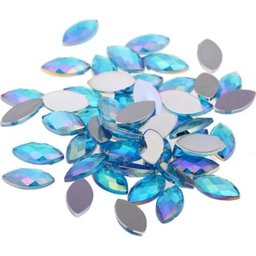 Loose DIY Auqa Blue AB Color Flatback Acrylic Rhinestones Loose Faceted Eye Shape Bling Acrylic Stone Hand Craft Art Decoration
