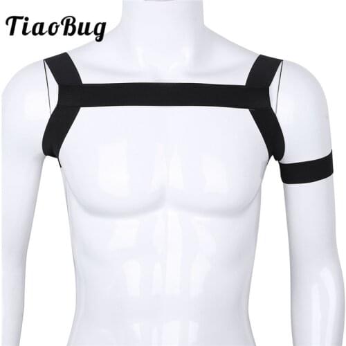 TiaoBug Fashion Hot Elastic Straps Crop Top Sexy Muscle Bondage Belt Body Chest Harness Fancy Men BDSM Bondage Clubwear Costume