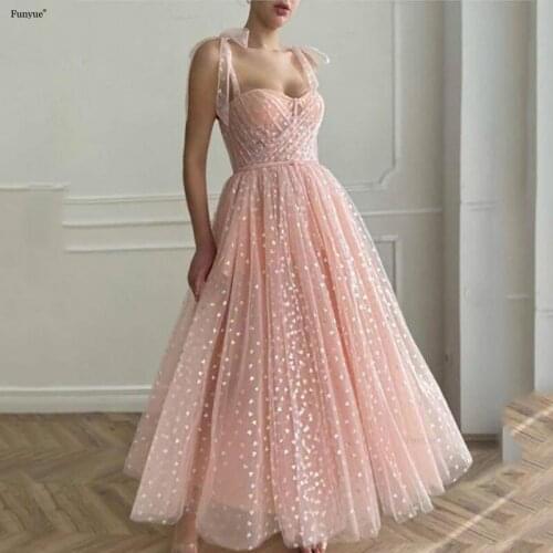 Fashion Peach Pink Prom Dresses 2021 New Arrival Spaghetti Straps A Line Tulle Evening Party Gowns Ankle-Length Vestidos De Gala