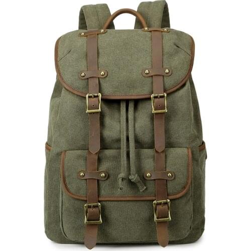 M208 New Vintage Leather military Canvas backpack Men backpack School Bag 15 Inchs Laptop Backpack Women Bagpack Male Rucksack