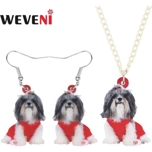 WEVENI Acrylic Christmas Shih Tzu Dog Jewelry Set Necklace Earrings Animal Decoration Jewelry For Women Girl Teen Gift Accessory