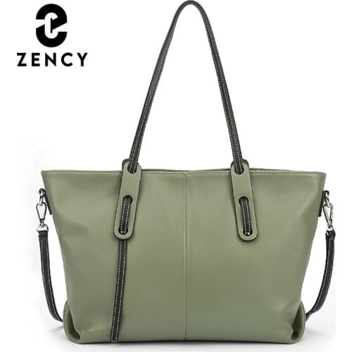 Zency Soft Genuine Leather Handbag New Design Tote Bag Large Capacity Classic Shoulder Bag Simple Casual Shopping Crossbody Bag