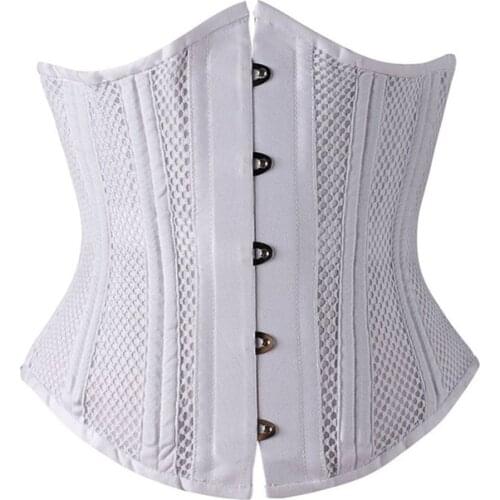 New Women two colors white and black mesh breathable steel bones corsets with tassel