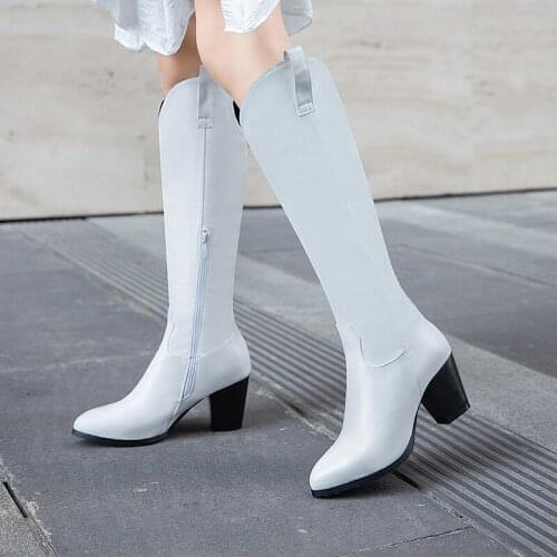 Plus Size 34-46 Fashion Women Knee High Heel Boots Lady Riding Botas Warm Winter Shoes Women Sexy Pointed Toe Casual Footwear