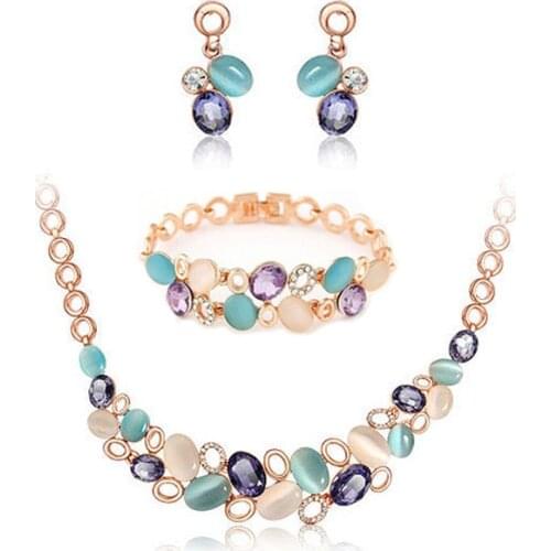 MISANANRYNE Womens Gold Color Austrian Crystal Classic Necklace Bracelet Earrings Ring Wedding Jewelry Sets Women Gift