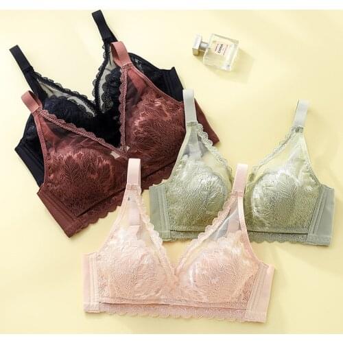 Wasteheart New Sexy Women Fashion Black Green Wireless Lace Padded Push Up Bra Bralette Cup C D Underwear Female Bras Plus Size