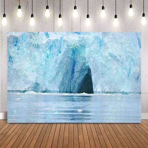 Winter Iceberg Backdrop for Photography Water Theme Snow Party Decoration for Children Kids Photo Background Studio
