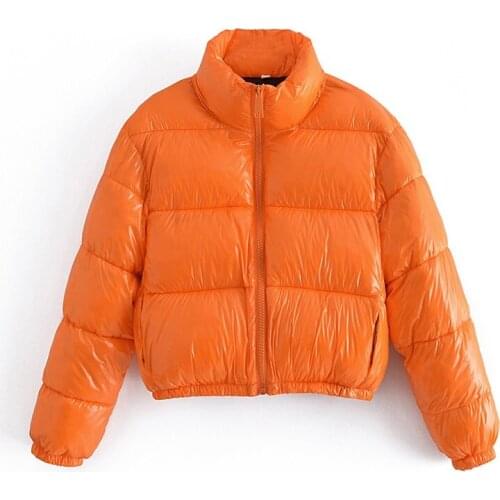 ZXQJ Women 2021 Fashion Warm Glossy LooseShort Coat Retro Long Sleeve Hem Elastic Pocket Outerwear Chic Tops