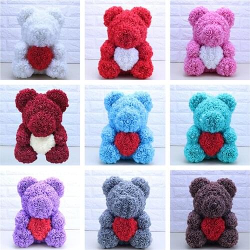 1pcs Valentines Day Gift 25cm Rose Teddy Bear Rose Flower Artificial Decoration Christmas Gifts Women Wedding BithdayGift