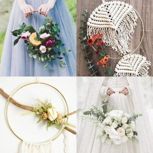 10-25cm Gold Iron Metal Ring Wreath Garland Wedding Decoration Baby Shower Floral Wreath Bride Flowers Dream Catcher Hoop Decor