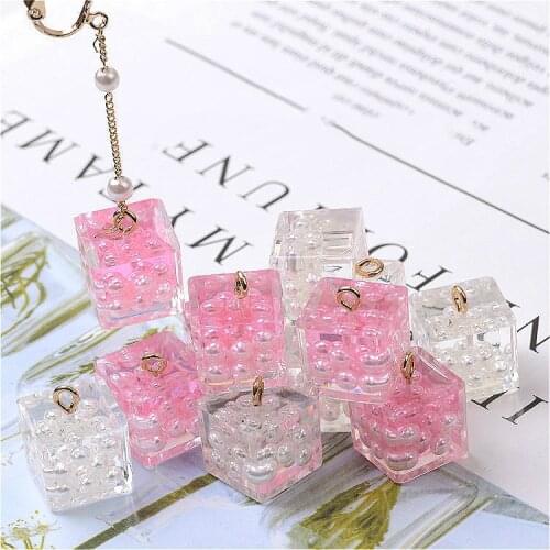 10Pcs 14mm Korea Square Simulated Pearl Resin Charms Pendants For DIY Fashion Earrings Jewelry Making