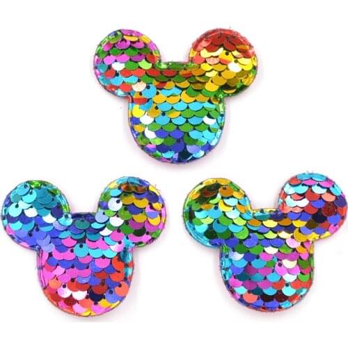 16Pcs Glitter Rainbow Sequins Padded Patches Baby Girls Hair Accessories Mouse Appliqued for Crafts BB Clip Decoration F29