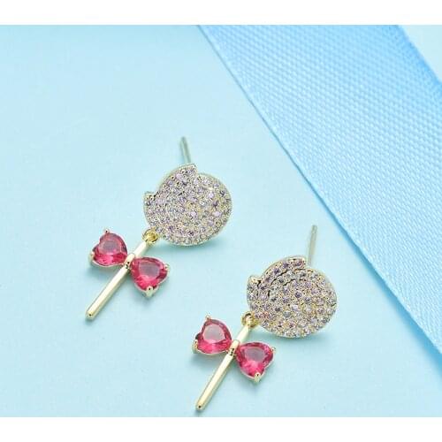 2020 Korean Sweet Lollipop Drop Earrings for Women Red Cubic Zirconia Elegant Wedding Jewelry Dangle Earring orecchini donna