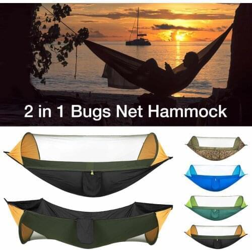 2021 Camping Hammock with Bugs Net Pop-Up Light Portable Outdoor Parachute Hammocks Swing Sleeping Hammock Camping Stuff