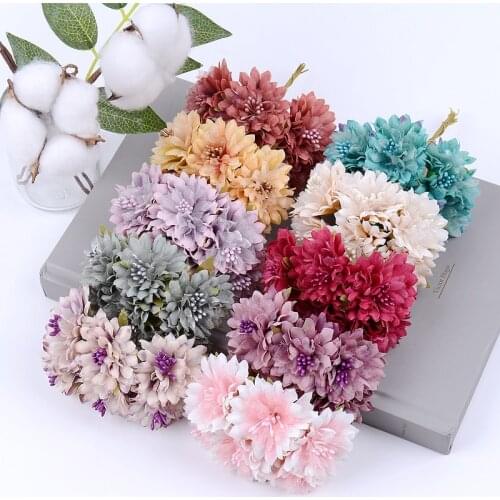 6Pcs New 4.5cm Artificial flower silk stamens chrysanthemum For wedding home new year decoration DIY wreath scrapbook gift box