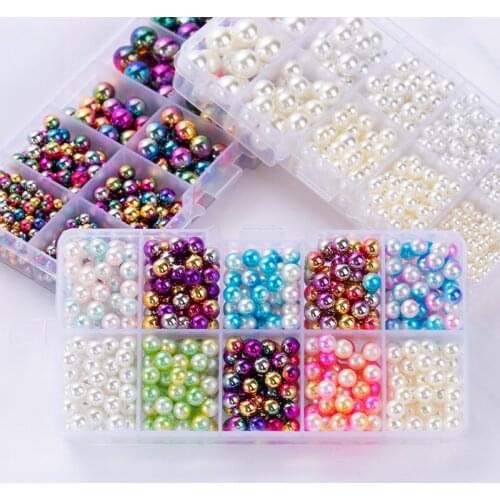 600-864/box 5 Sizes Round No Holes Bead /Undrilled Imitated Pearl Beads Garment Accessories for Wedding, Birthday Party Colorful