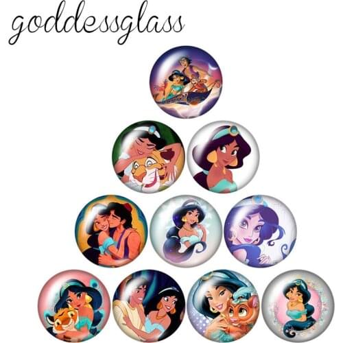 Aladdin and the magic lamp Princess jasmine 10pcs 12mm/20mm/25mm Round photo glass cabochon flat back Necklace Making findings