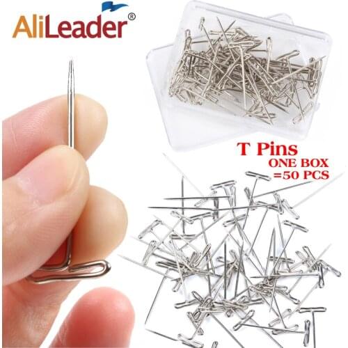 AliLeader 50 PCS T Pins For Block Head Making Wig With Hold Fixed Wig T Pins Needles Hair Weave Tool Thick Un-Rust