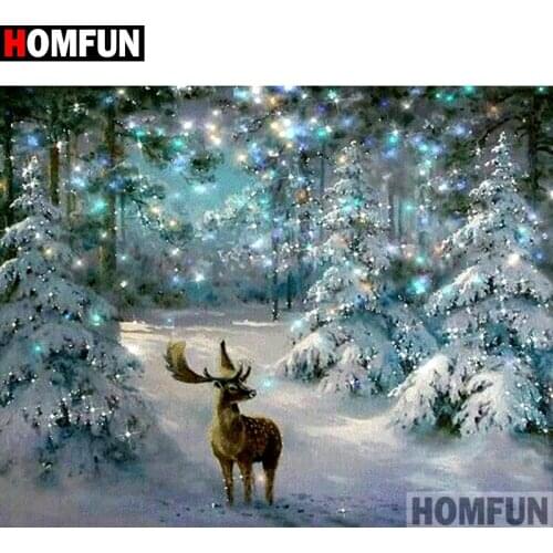 HOMFUN Full Square/Round Drill 5D DIY Diamond Painting "Snow Deer" Embroidery Cross Stitch 5D Home Decor Gift A07339