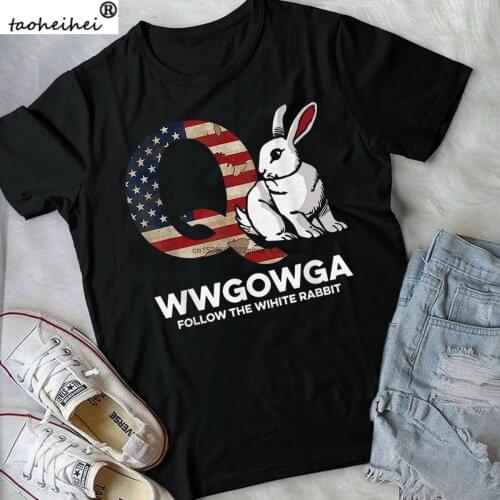 White Rabbit US Flag Q Anon T-Shirt For Men Women