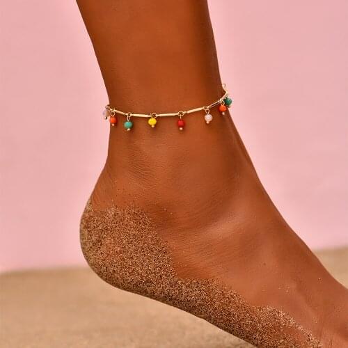 Boho Small Colorful Beaded Anklet Bracelets For Women Fashion Gold Color Thin Beads Charm Anklet Femme Foot accessories
