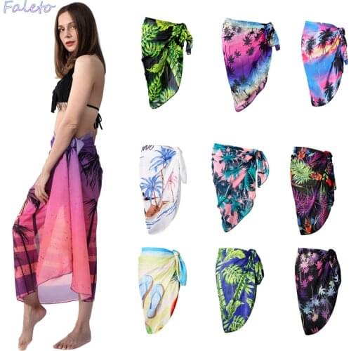 Faleto Brand New Women Beach Wrap Sarong Bohemian Cover Up Chiffon Swimsuit Floral Pattern Summer Holiday Sexy Beachwear