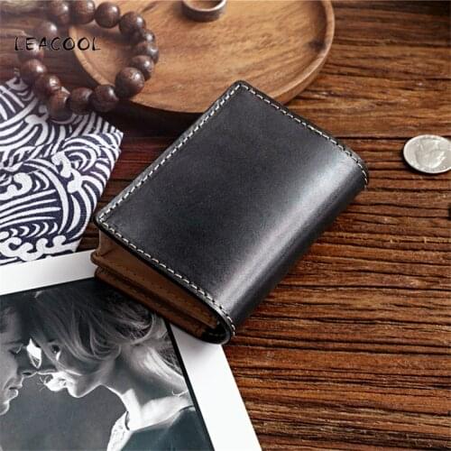 100% Genuine leather Handmade Credit ID Card Case Portable Men Small Wallet Bus/Name Card Holder Female Mini Coin Purse