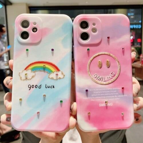 Colorful Glitter Gradient Good Luck Phone Case For iPhone 12 Pro Max 11 XR XS X 7 8 Plus 3D Bling Diamond Rainbow TPU Back Cover