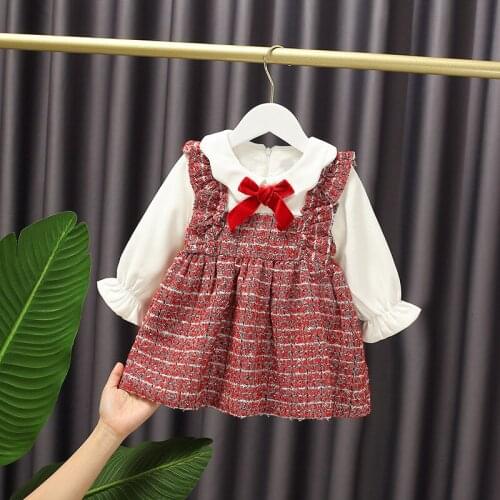 2021 Winter Red Thicken Children Clothes Baby Girls Patchwork New Years Dress Kids Bow Cotton cloth Dress Girls Outwear MB16