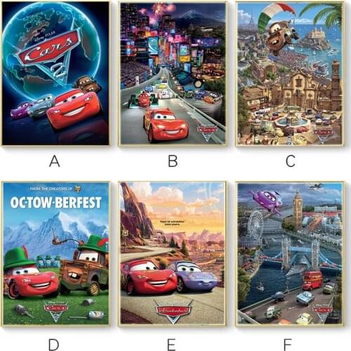 Disney Pixar Car 2 Cartoon Canvas Painting Movie Lightning McQueen Wall Art Poster Home Decor Print Wall Picture Birthday Gift