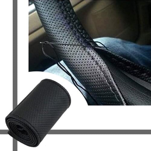 DIY Car-Styling Auto PU Leather Car Steering Wheel Covers With Needles and Thread Interior accessories Black 37-38cm