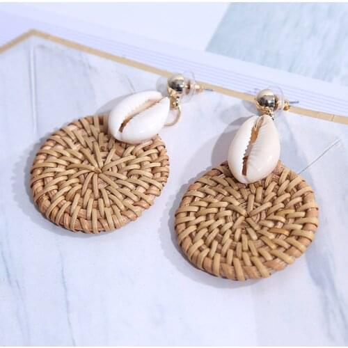European and American fashion retro style double round hand woven rattan Earrings Fashion Trend personality pop Set Earrings
