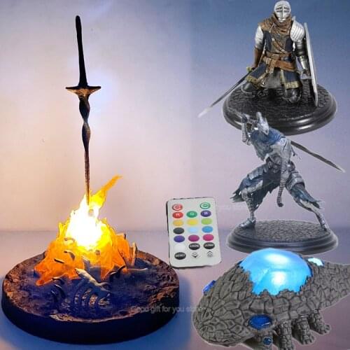 Gecco Dark Souls Black Faraam Knight Figure Bonfire Sword The Abysswalker Action Figure Crystal Lizard LIT Light-up