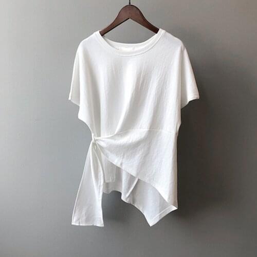 Alien Kitty 2021 New Summer O-Neck T-Shirt Sweet All-Match Casual Asymmetrical Stylish Short Brief Basic Solid Loose Vintage