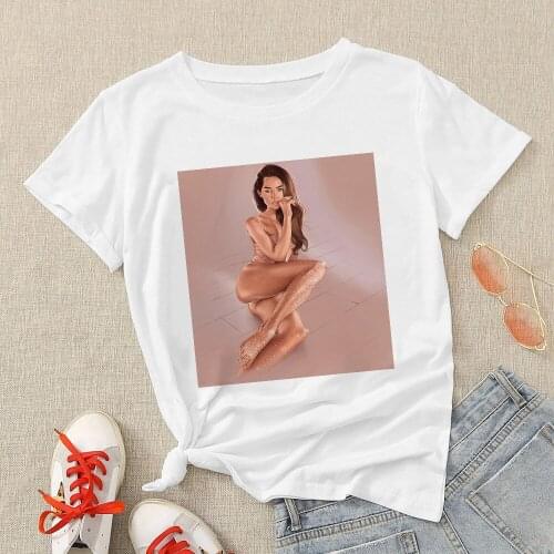 2021 Aesthetic Women T-shirt Kawaii Sexy Girl Funny Printed Soft Top Casual Vogue Short Sleeve Feminino Funny City Tshirt