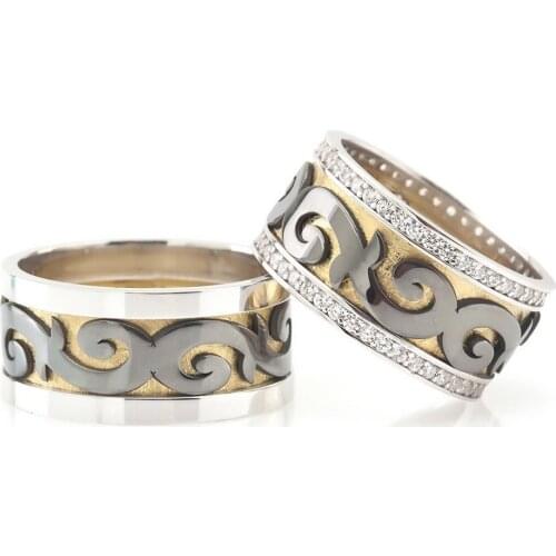 Tesbihane Classic Pattern 925 Sterling Silver Couple Wedding Rings