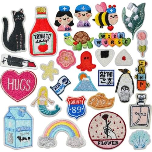 Love Heart Flower Lipstick Rainbow Patches Sewing Embroidered Applique for Jacket Clothes Stickers Badge DIY Apparel Accessories