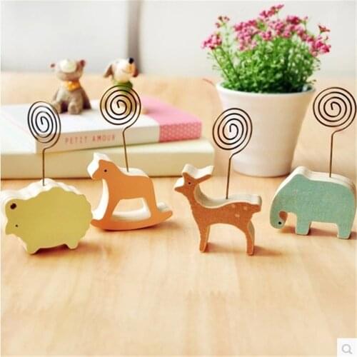 Cute Wood Storage Rack Stand Card Holder Ram Elephant Horse Deer Desktop Photo Memo Note Clip Tickets Letter Paper Holders