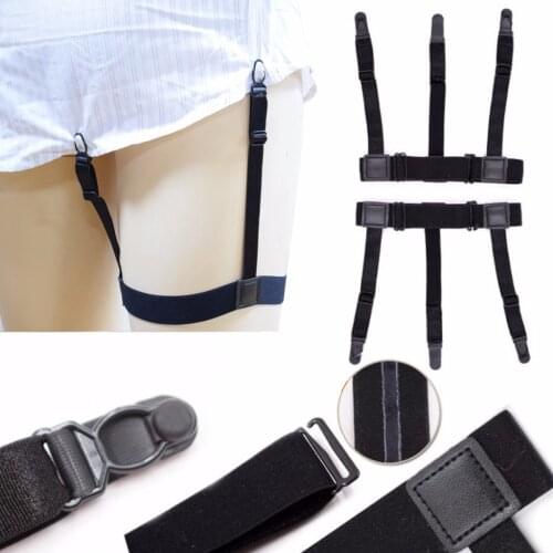 2Pcs/Set Mens Elastic Leg Suspenders Plastic Non-slip Locking Clamps Shirt Stays Black Elastic New Fashion 3 buckles Adjustable