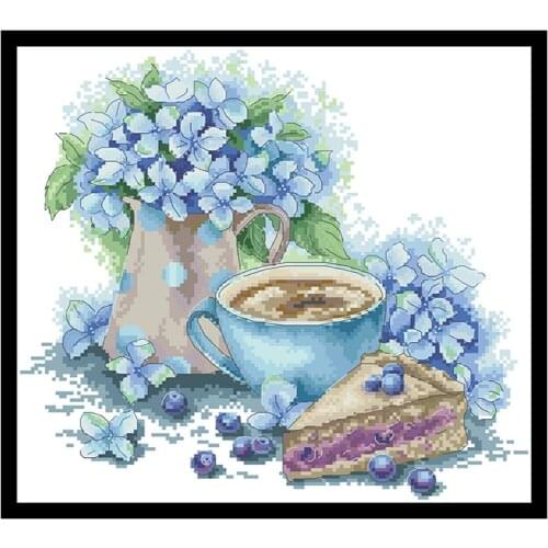 Afternoon Tea Time (2) Cross Stitch Pattern Kits Printed Canvas Embroidery Needlework Sets 11CT 14CT Home Decor Paintings Crafts