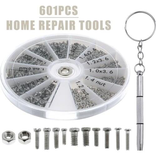 600pcs/set Assorted 12 Kinds Tornillos Mini Small Screw Nuts For Phone Watches Eye Glasses M1 - M1.6 Assortment With Screwdriver