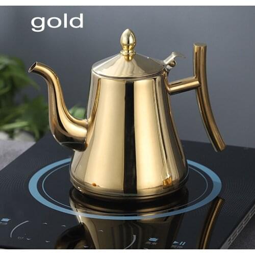 1pc 1L/1.5L Stainless Steel Thickened Teapot Kettle With Filter Home Hotel Restaurant Coffee Shop Gold Silver Household Teapot