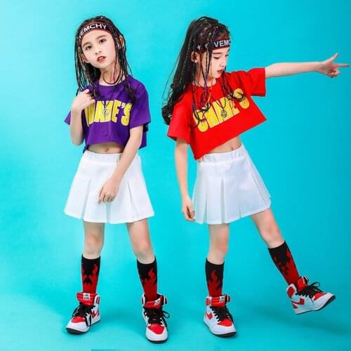 Ropa de Hip Hop para niña, camiseta, Top, falda blanca corta para chico, disfraz de baile de Jazz, ropa de baile de salón