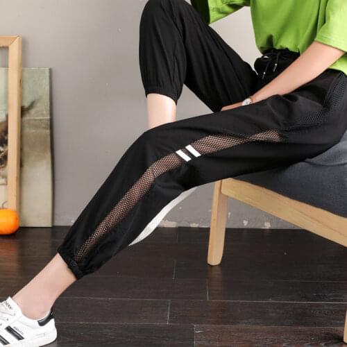 Black Joggers Womens Harem Pants High Waist Lace cutout Summer Ankle-Length Pants For Women 2020 Casual Loose Sweatpants