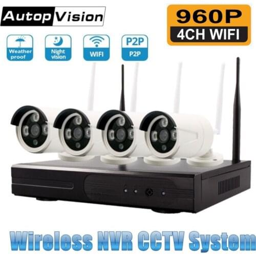 4CH WIFI NVR Kit Wireless CCTV Camera System 1.3MP 960P HD Outdoor IP Camera P2P Video Surveillance Camera System
