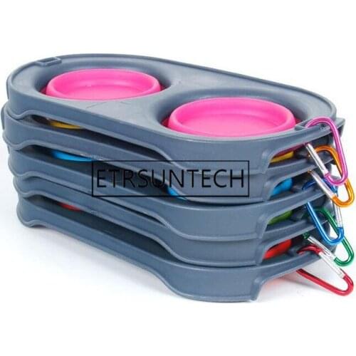 30pcs Collapsible Feeding Pet Food Bowls Silicone Cat Double Feeder Bowl Travel Cat Foldable Dog Supplies with Carabiner