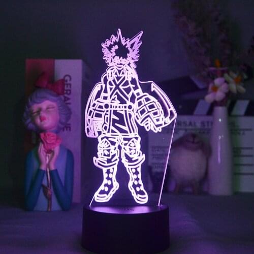 LED Night Light 3D Illusion Nightlight Atmosphere Lamp Bedside Bakugou Katsuki Figure My Hero Academia Anime Fans Kids Gift