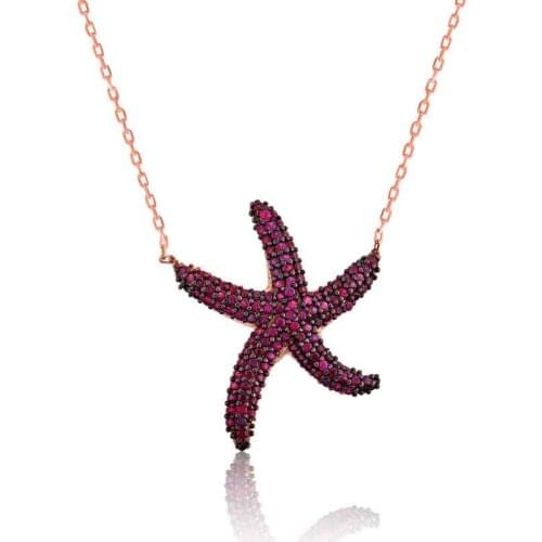 Tevuli 925 Sterling Silver Pink Sea Star Lady 'S Necklace