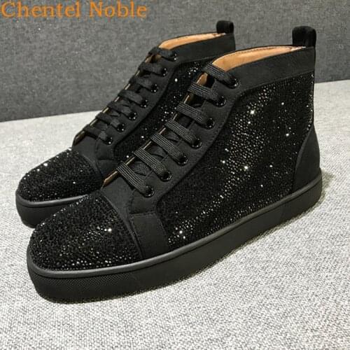 Luxury Brand Shiny Crystal Casual Men Shoes Manual Fashion Breathable Running Diamond Male Shoe Chaussures Hommes 47 Size
